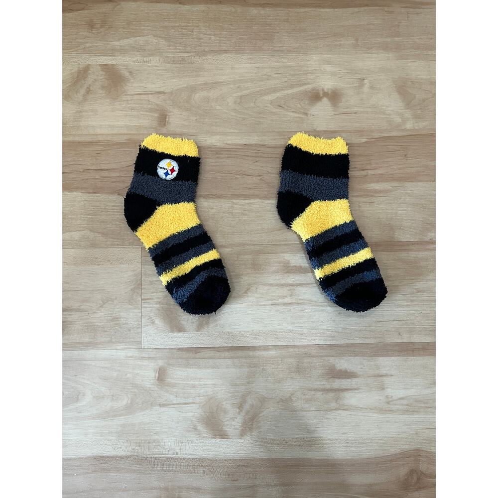 Pittsburgh Steelers Black, Yellow, and Grey Stripes with White Logo Fuzzy Socks